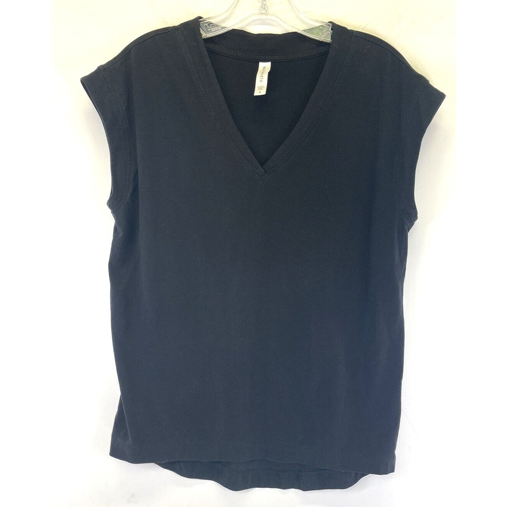 ATHLETA  V-Neck Women's Sz Small Black  Sleeveless Activewear Shirt (Y34) EUC
